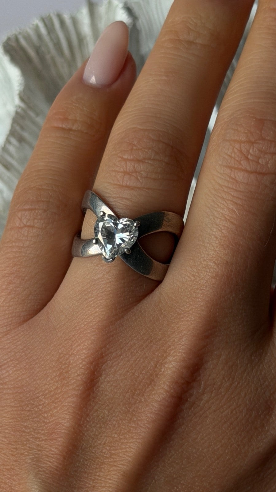 925 Sterling Silver Cz Heart Ring Size 7