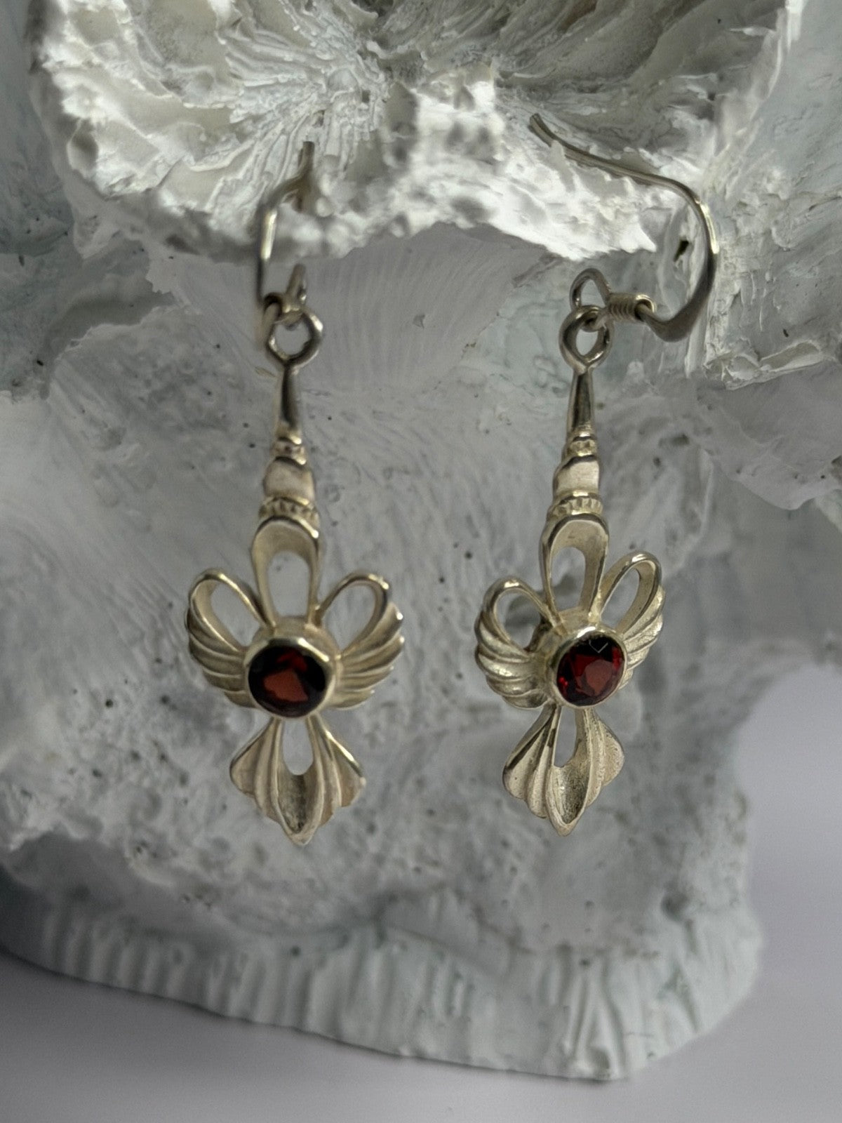 925 Sterling Silver Garnet Dangle Earrings