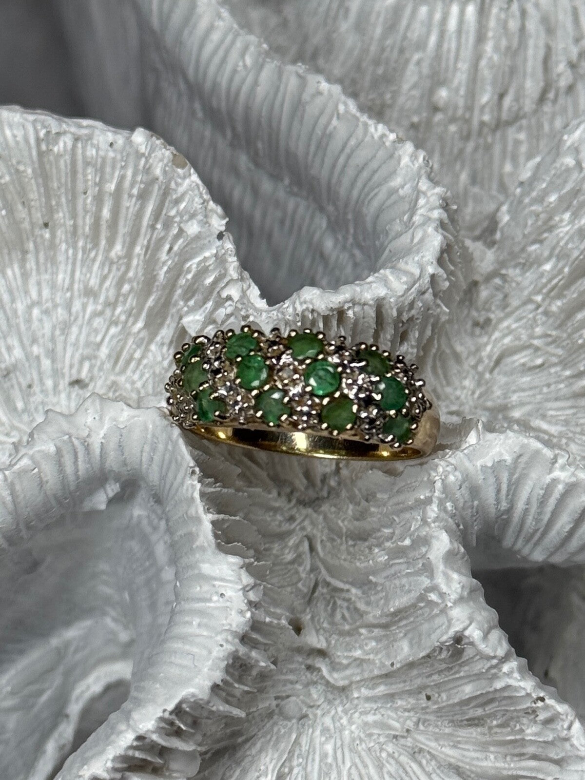 10K Yellow Gold Ring Emerald & Diamond Size 6