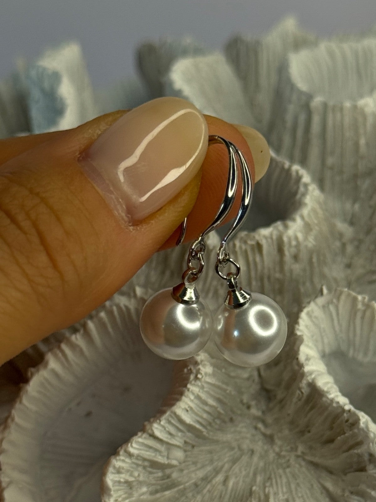 925 Sterling Silver Pearl Earrings Length 1.20 Inch