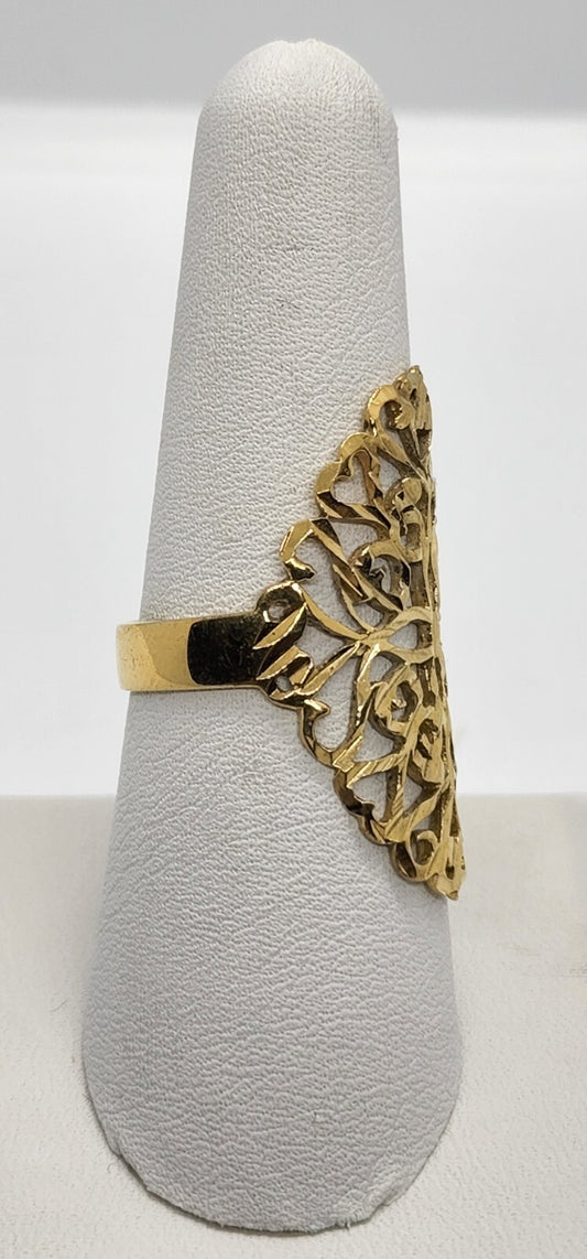 925 Sterling Silver Gold Tone Ornate Shield Ring Size 8
