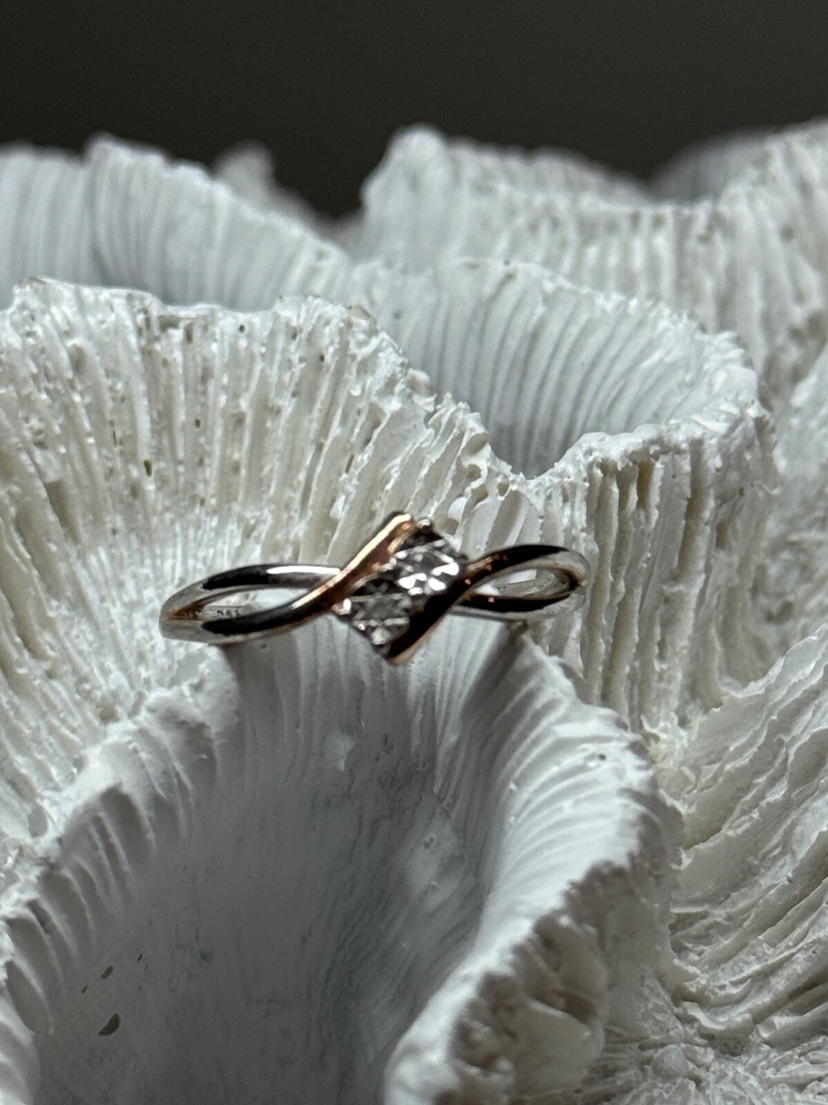 925 Sterling Silver Gold Plated Part White Sapphire Ring Size 6