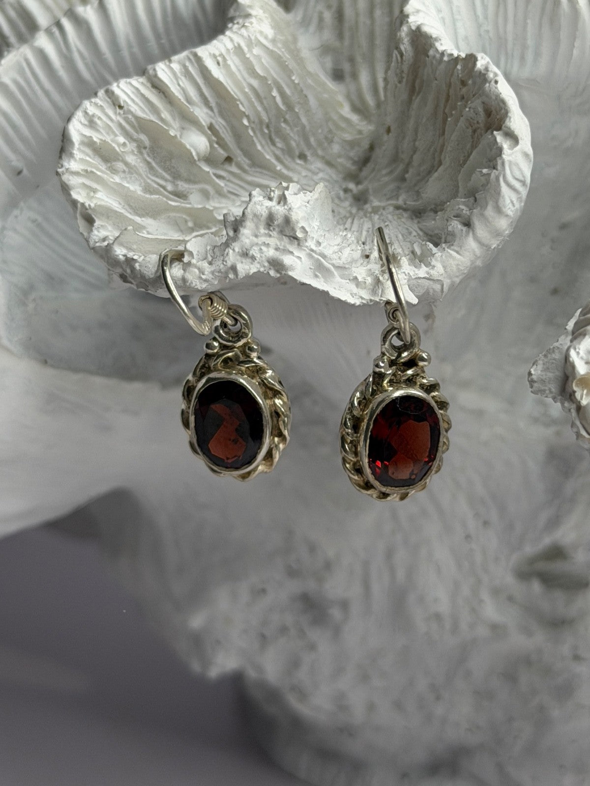 Vintage 925 Sterling Silver Garnet Earrings