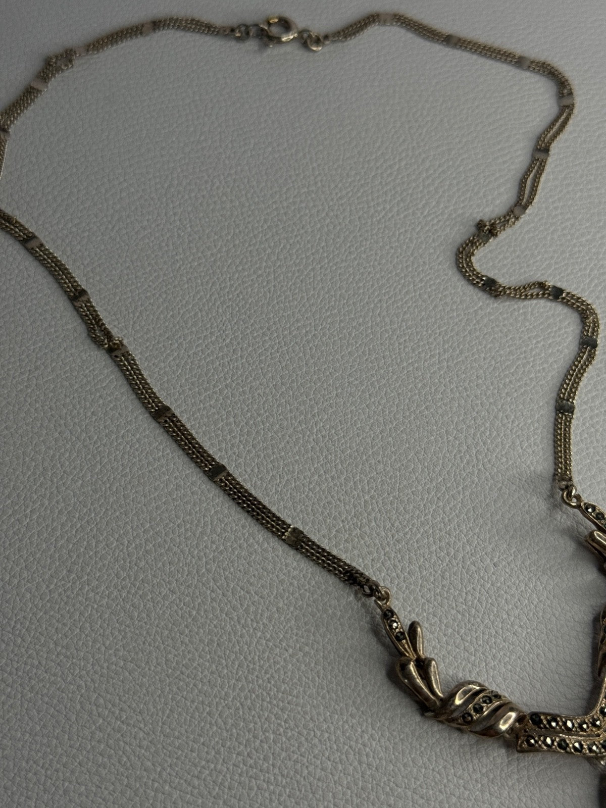 Elegant 925 Sterling Silver Blue Topaz & Marcasite Necklace