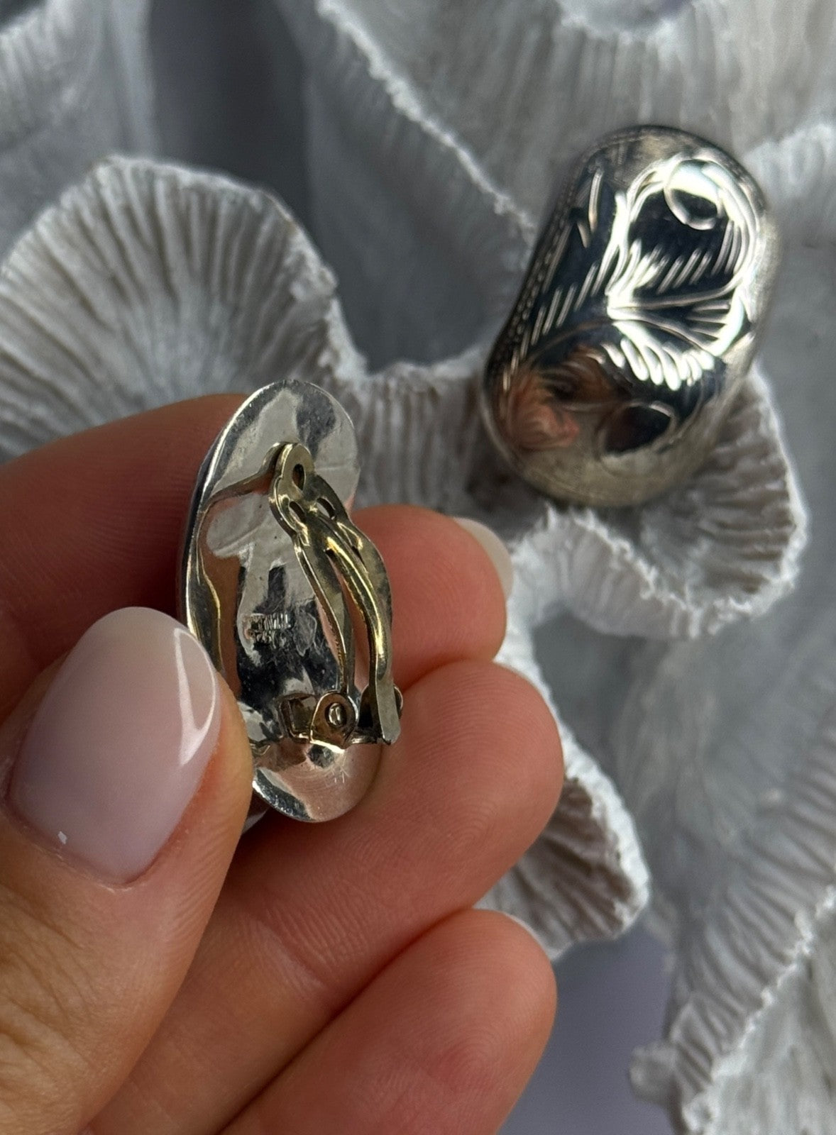 Vintage Esthetic 925 Sterling Silver Clip On Earrings Length 1.20 Inch