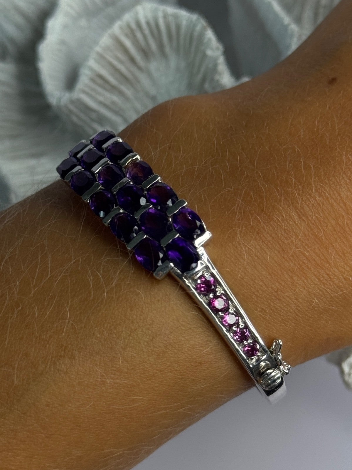 925 Sterling Silver Purple & Pink Tourmaline Bracelet Length Approx 6.5
