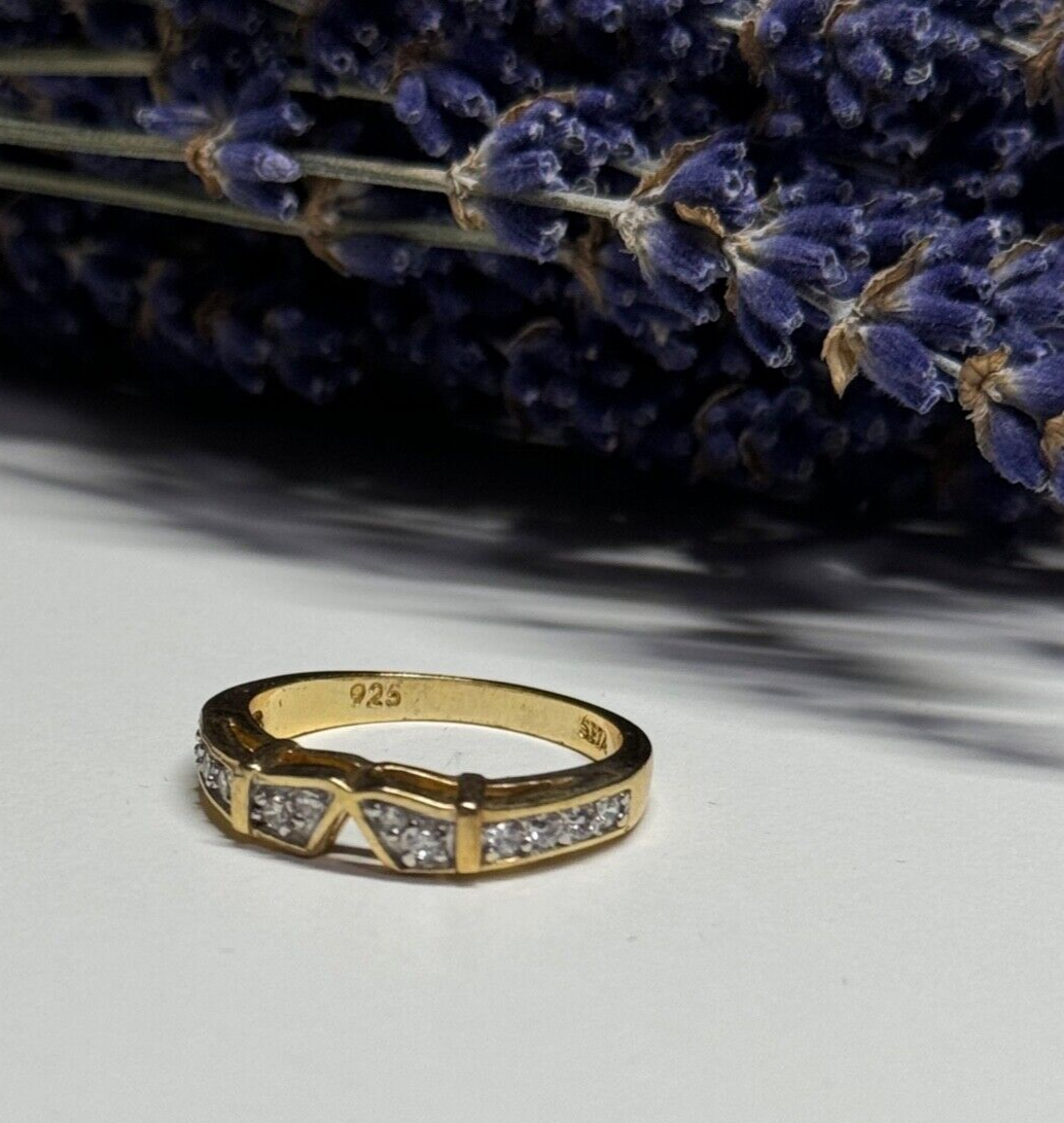 925 Sterling Silver Gold Plated CZ Ring Size 8.5