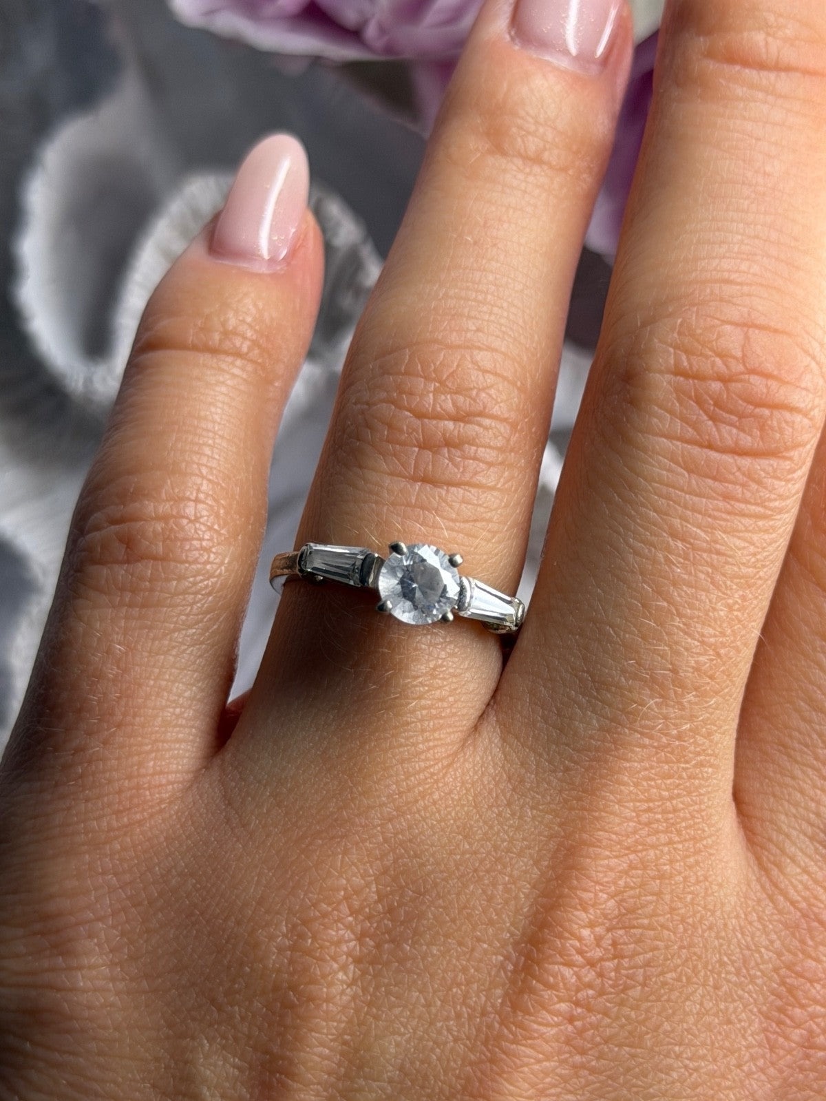 925 Sterling Silver White Spinel Ring Size 7