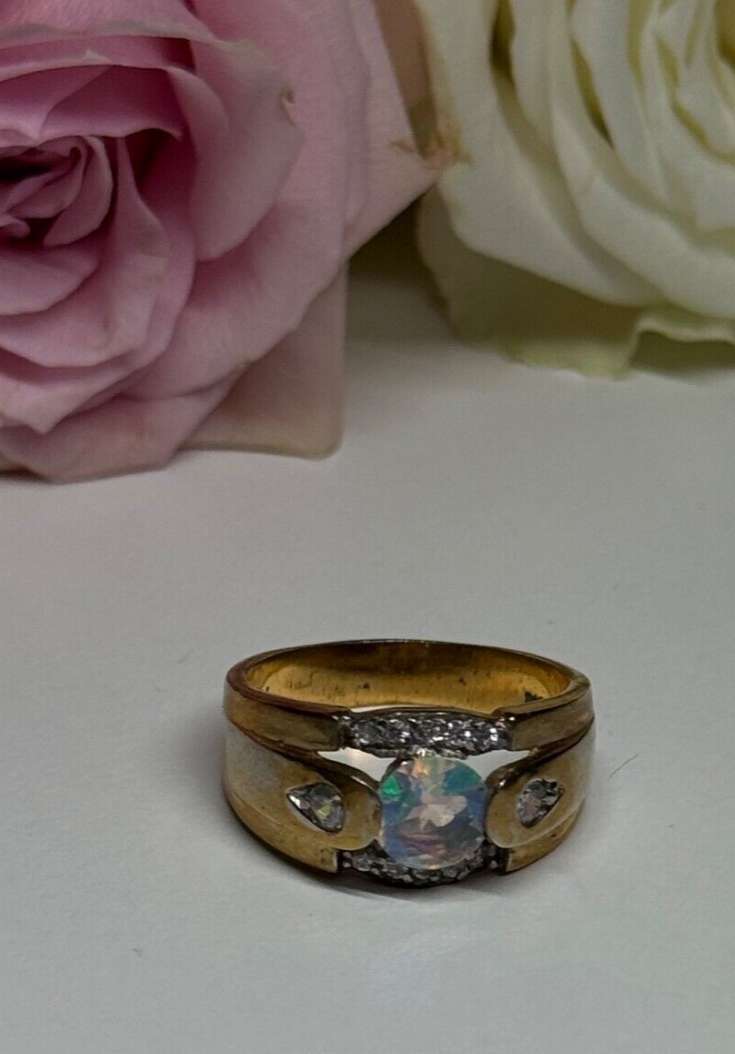 925 Sterling Silver Gold Plated CZ Ring Size 7