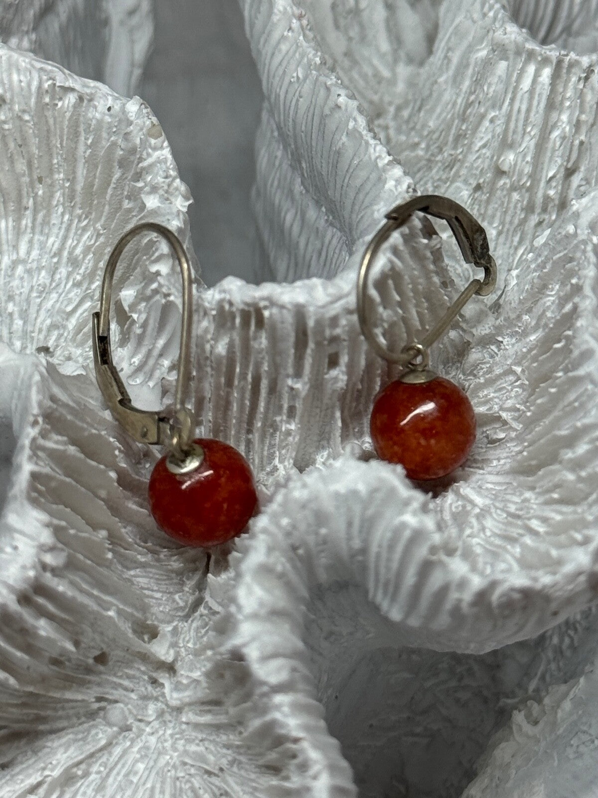 Vintage 925 Sterling Silver Amber Earrings Length 1 Inch