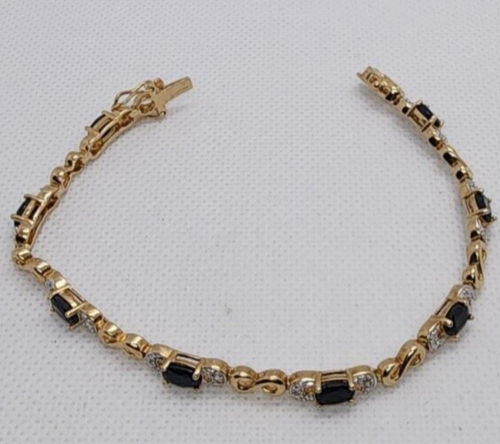 925 Sterling Silver Vermeil Sapphires Bracelet Size 7.25 IN