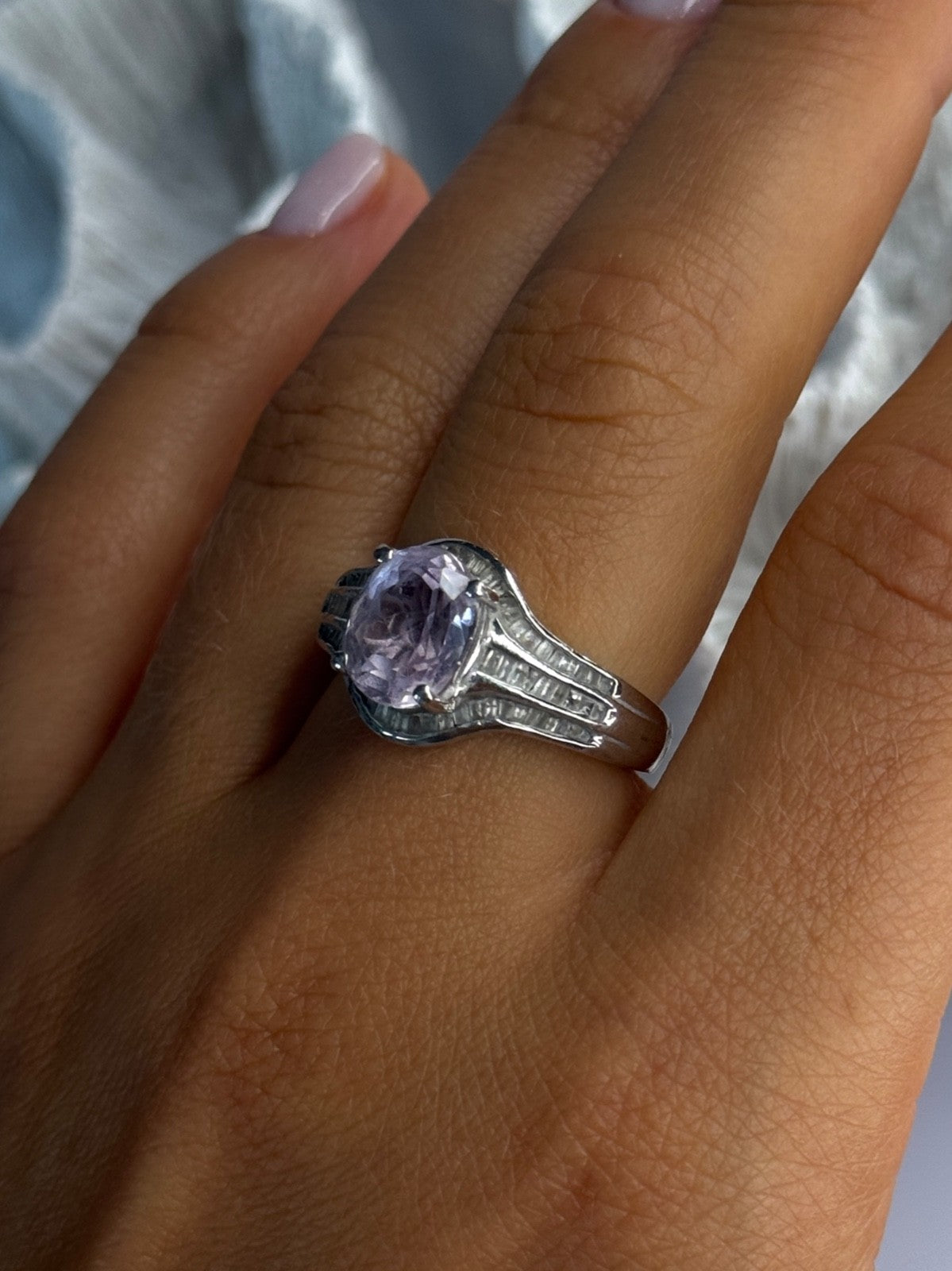 925 Sterling Silver Morganite & Beryl Ring Size 8