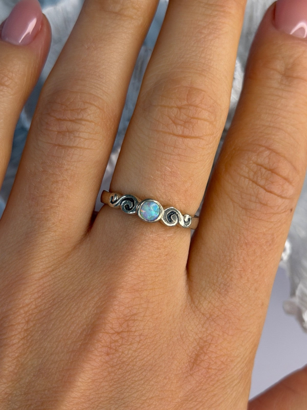 Vintage 925 Sterling Silver Opal Ring Size 8