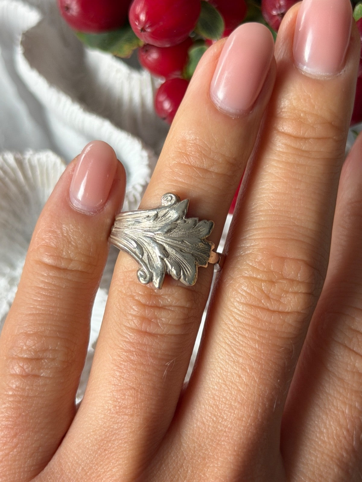 Acanthus Italian 925 Sterling Silver Ring With Brushed Finish Size 5
