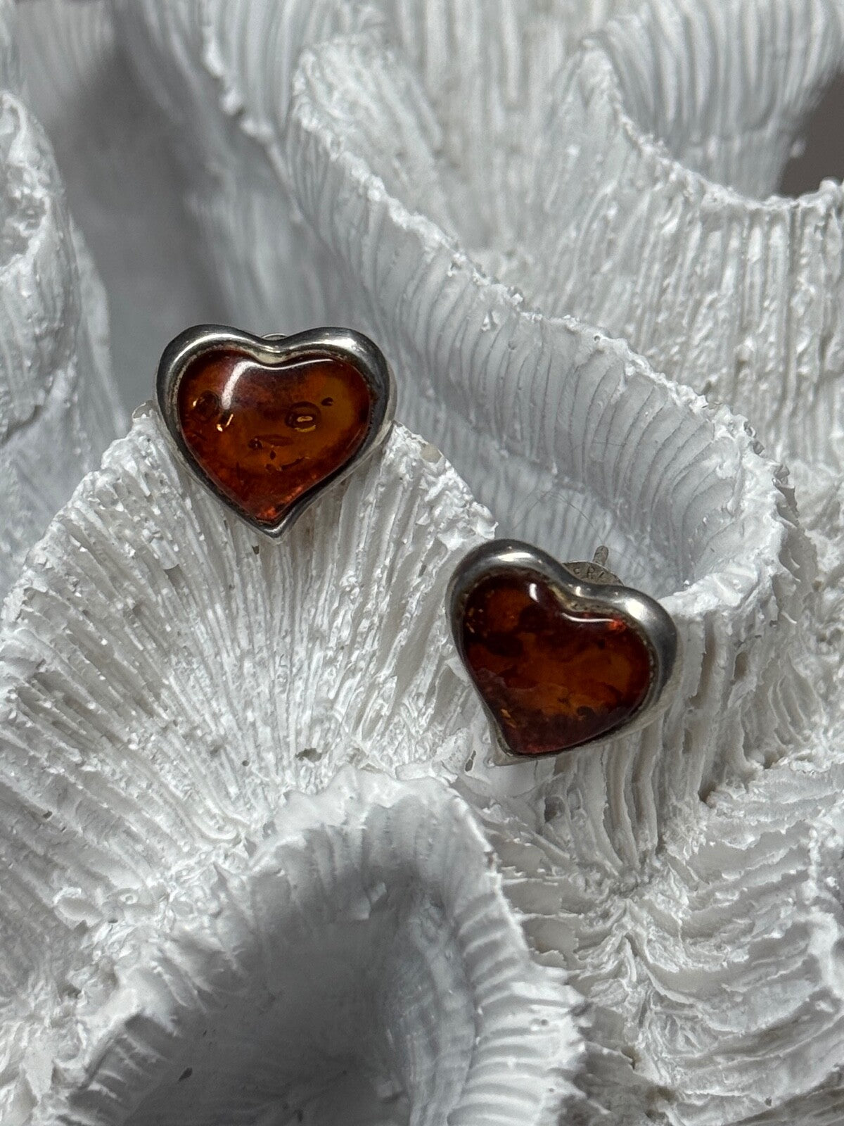 925 Sterling Silver Amber Heart Earrings Length 0.5 Inch