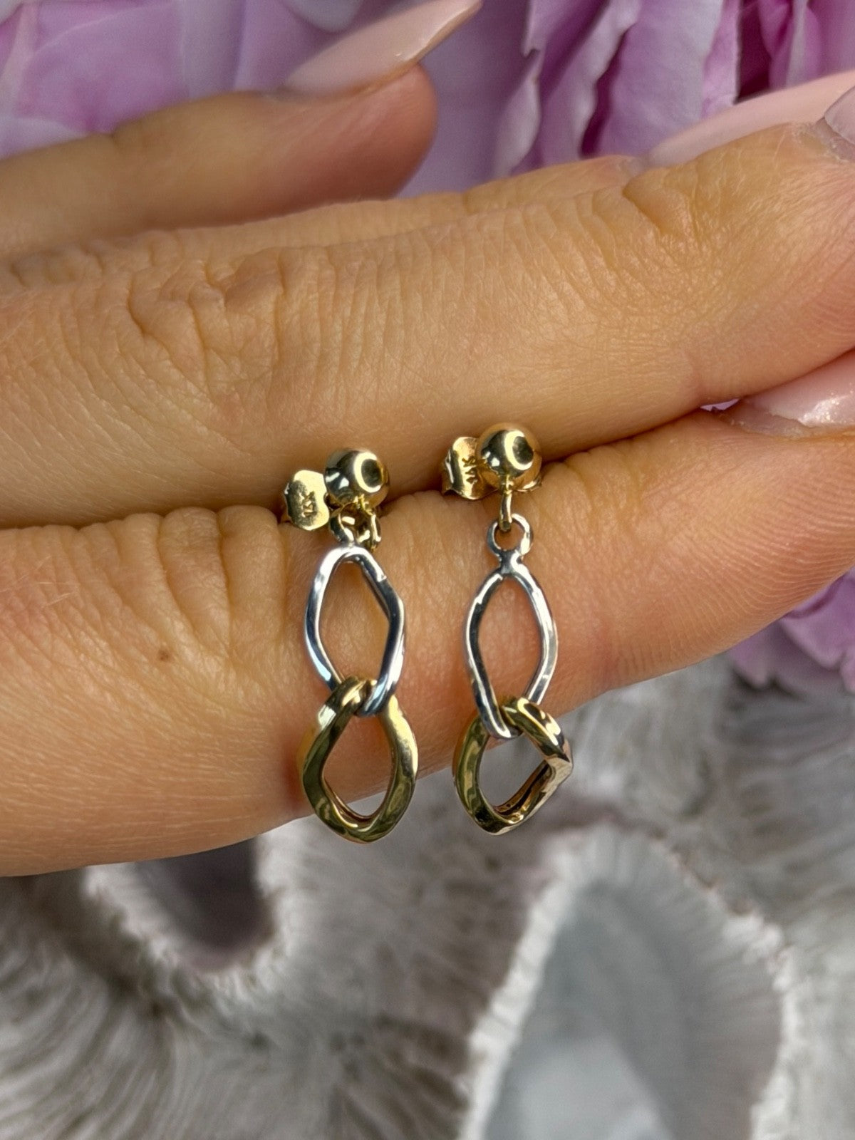 Aesthetic 14K Yellow & White Gold Earrings Length 1 Inch