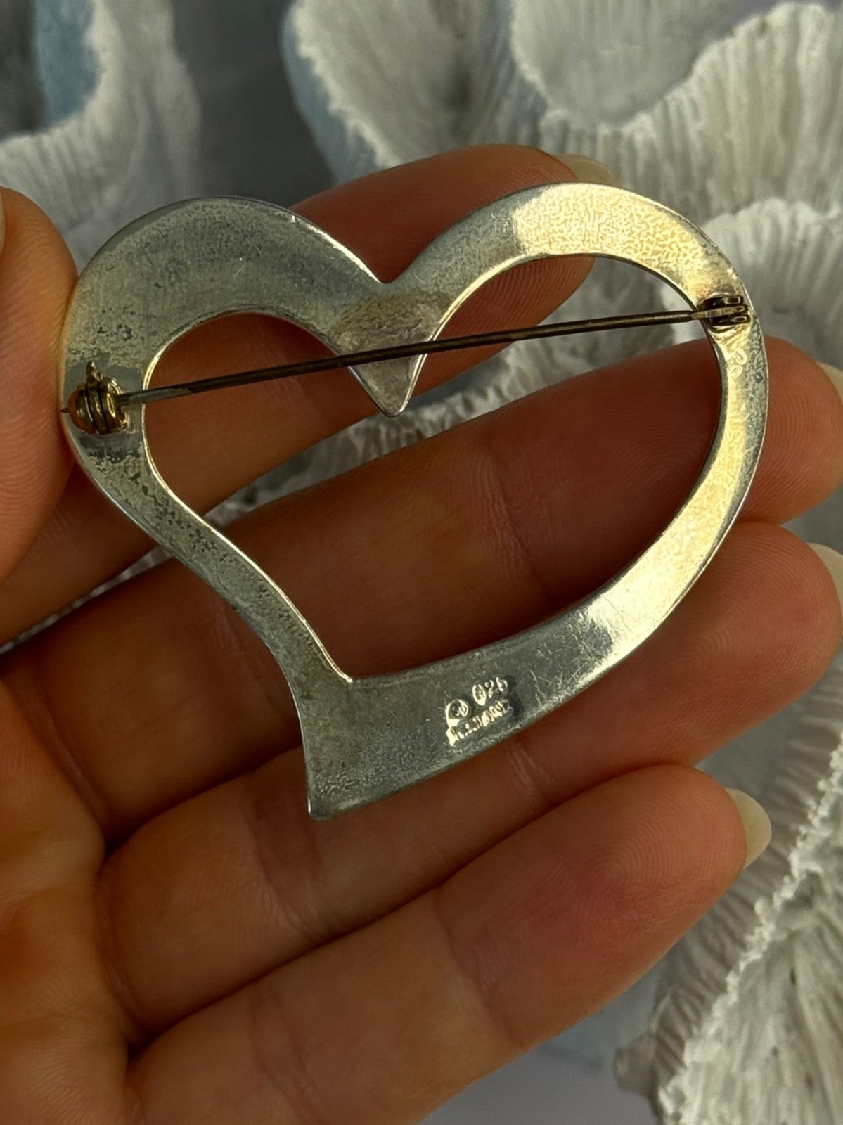 925 Sterling Silver Heart Brooch Length 1.90 Inch