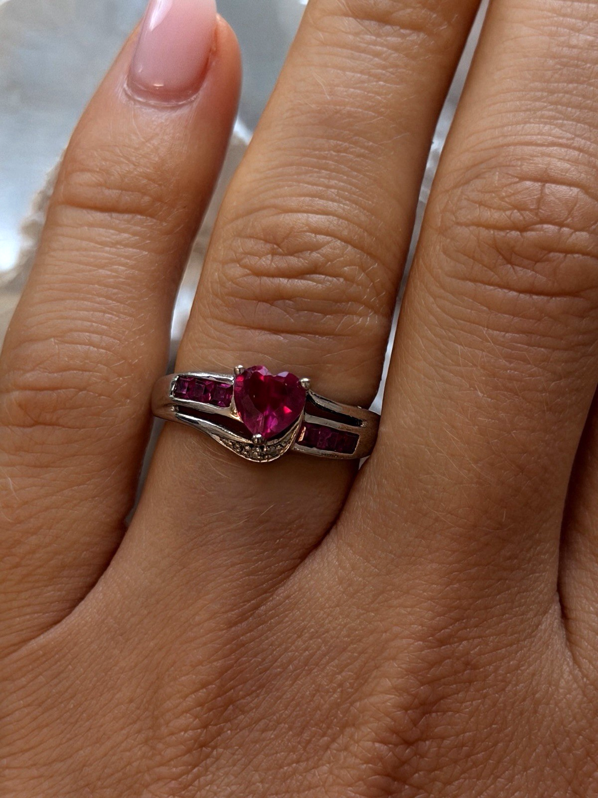 925 Sterling Silver Pink Topaz Heart Ring Size 7