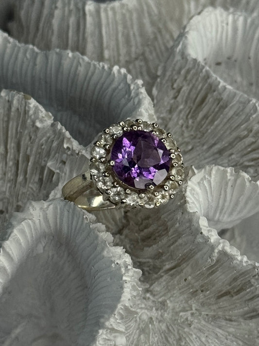 925 Sterling Silver Amethyst & Beryl Ring Size 5.5