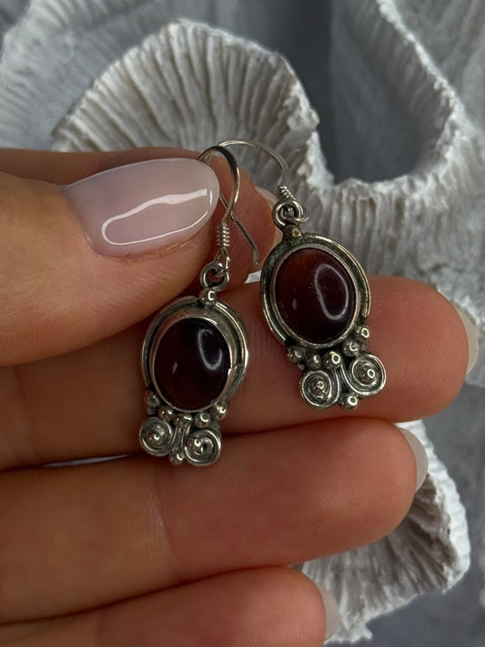 Vintage 925 Sterling Silver Tigers Eye Earrings Length 1.30 Inch