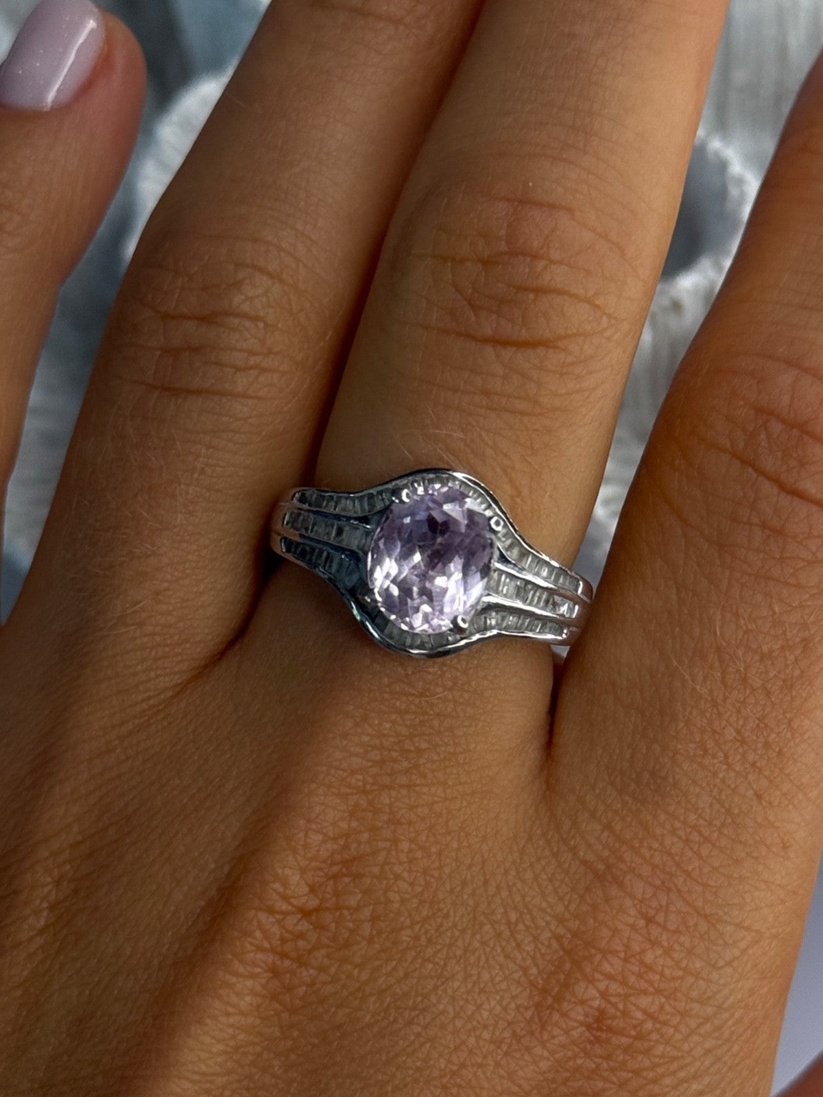 925 Sterling Silver Morganite & Beryl Ring Size 8