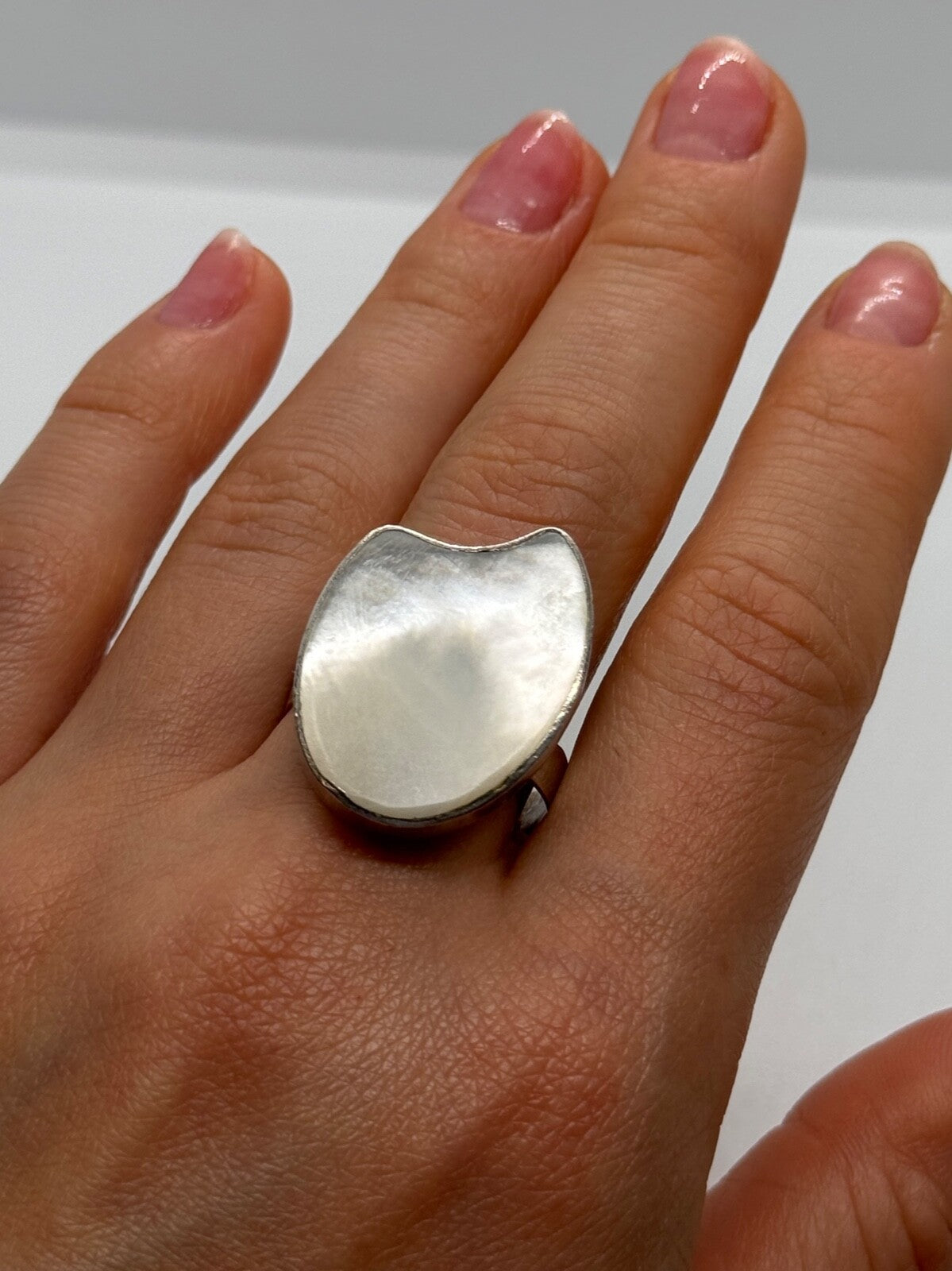 925 Sterling Silver Abalone Shell Ring Size 12