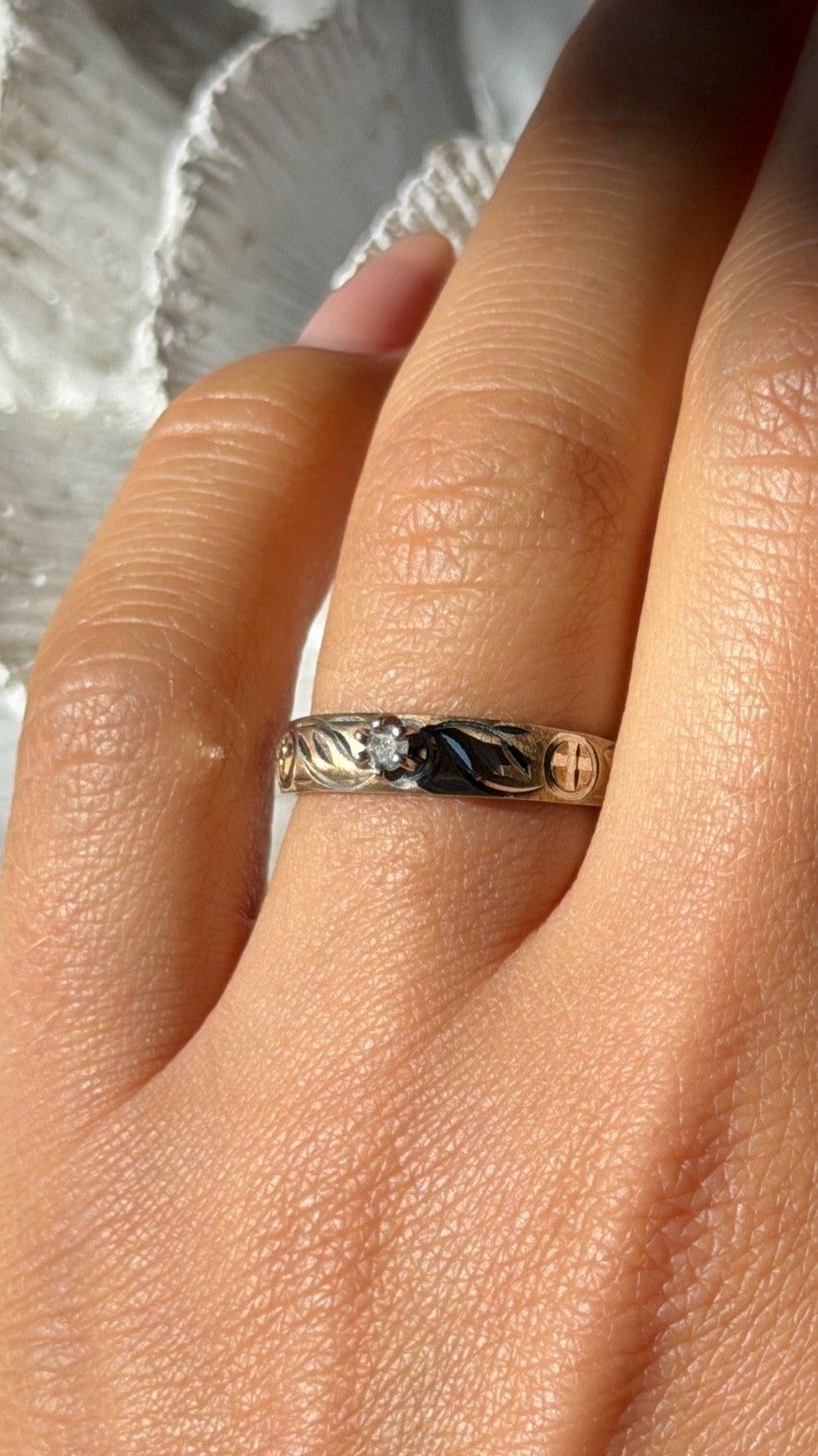 925 Sterling Silver 10K Yellow Gold Diamond Ring Size 7