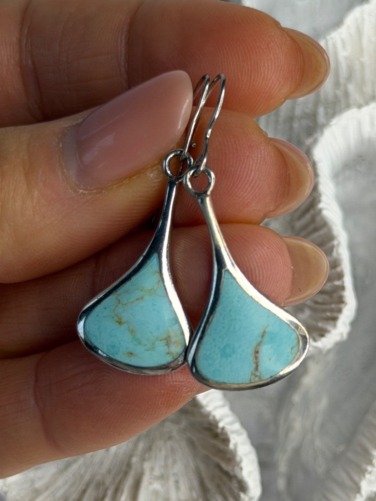925 Sterling Silver Turquoise Earrings Length 1.40 Inch