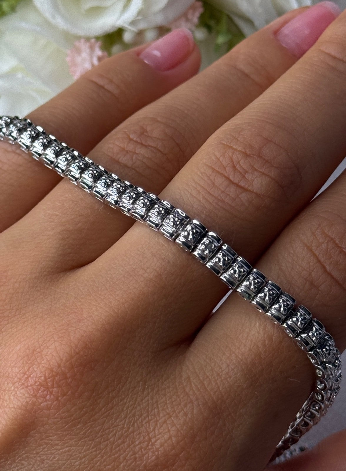 925 Sterling Silver Fas 3 Diamonds Bracelet Length 7.5 Inch