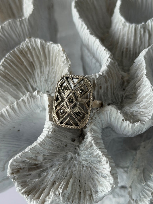 Vintage 925 Sterling Silver Marcasite Ring Size 6.5