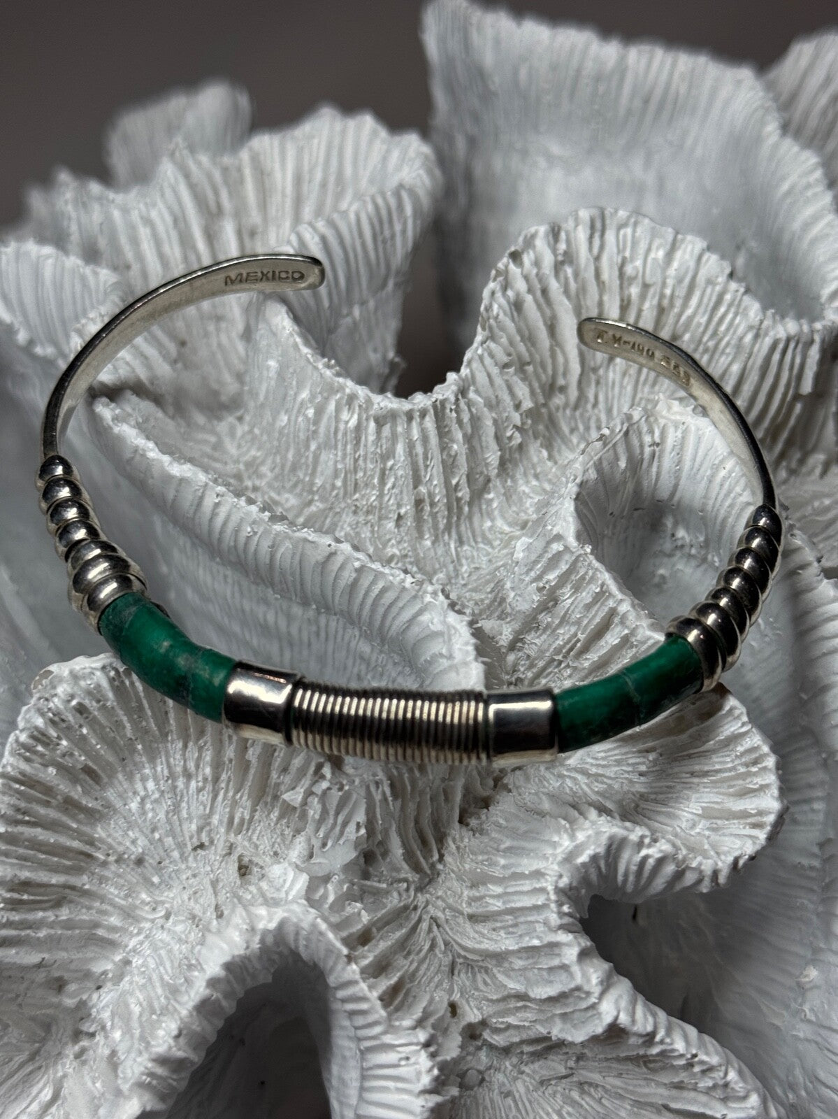 Vintage 925 Sterling Silver Malachite Bracelet