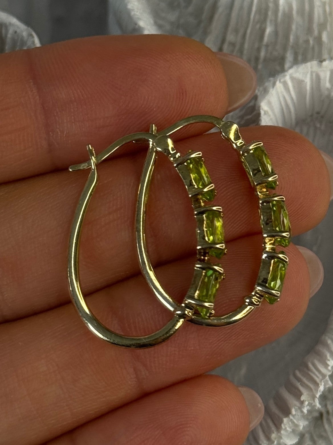 925 Sterling Silver Gold Plated Peridot Earrings Length 1.10 Inch
