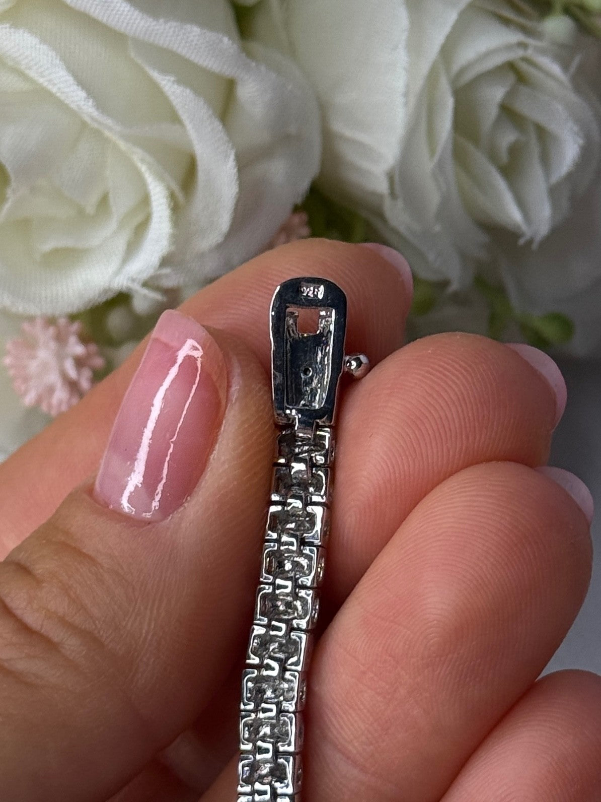 925 Sterling Silver Fas 3 Diamonds Bracelet Length 7.5 Inch