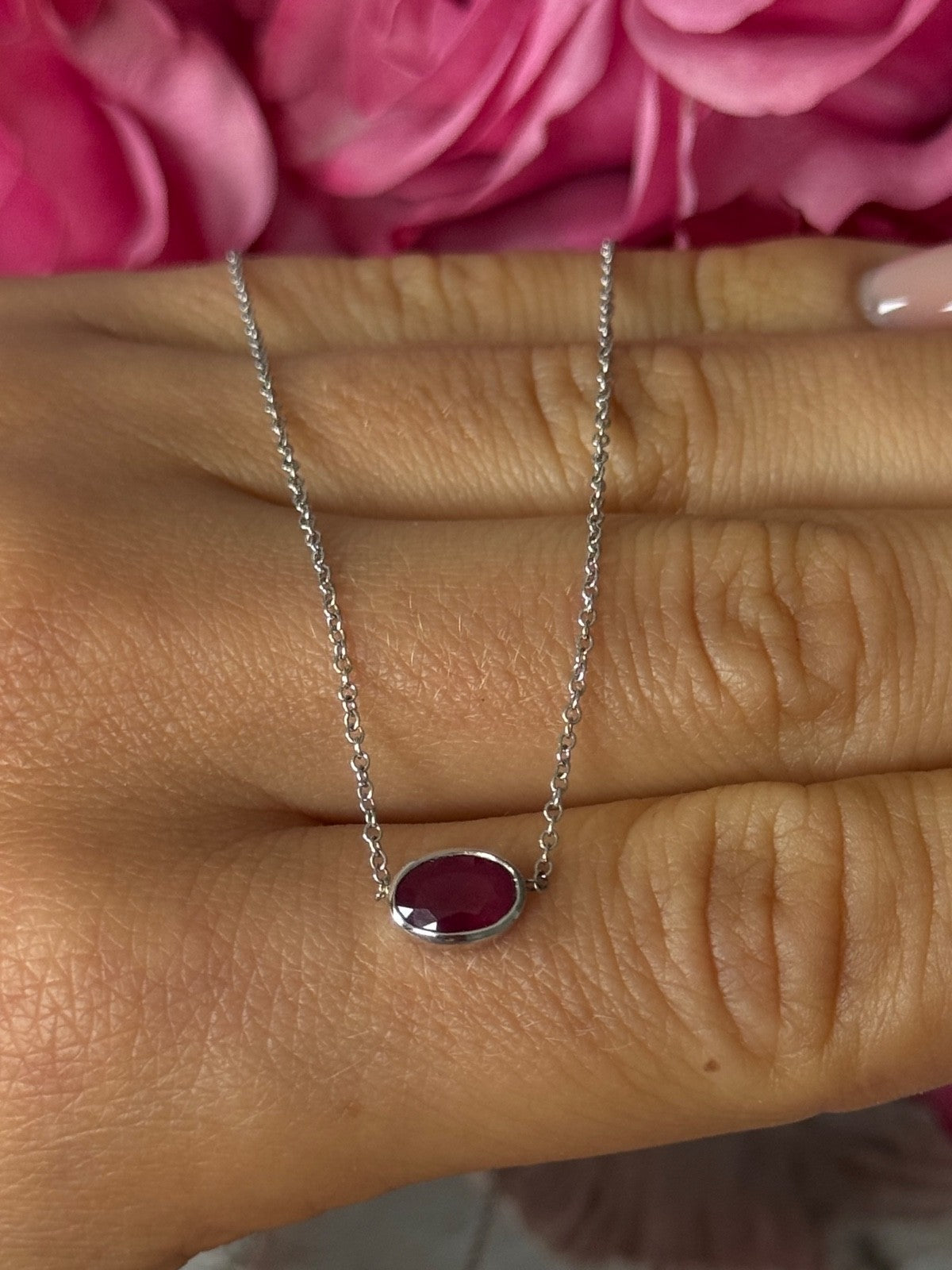 925 Sterling Silver Ruby Necklace Length 16 inch