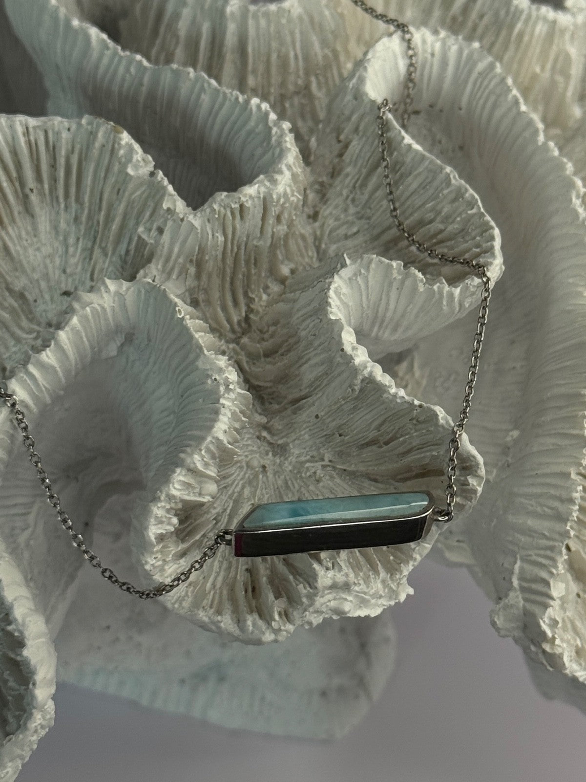 925 Sterling Silver Blue Larimar Necklace Length 18/16 Inch
