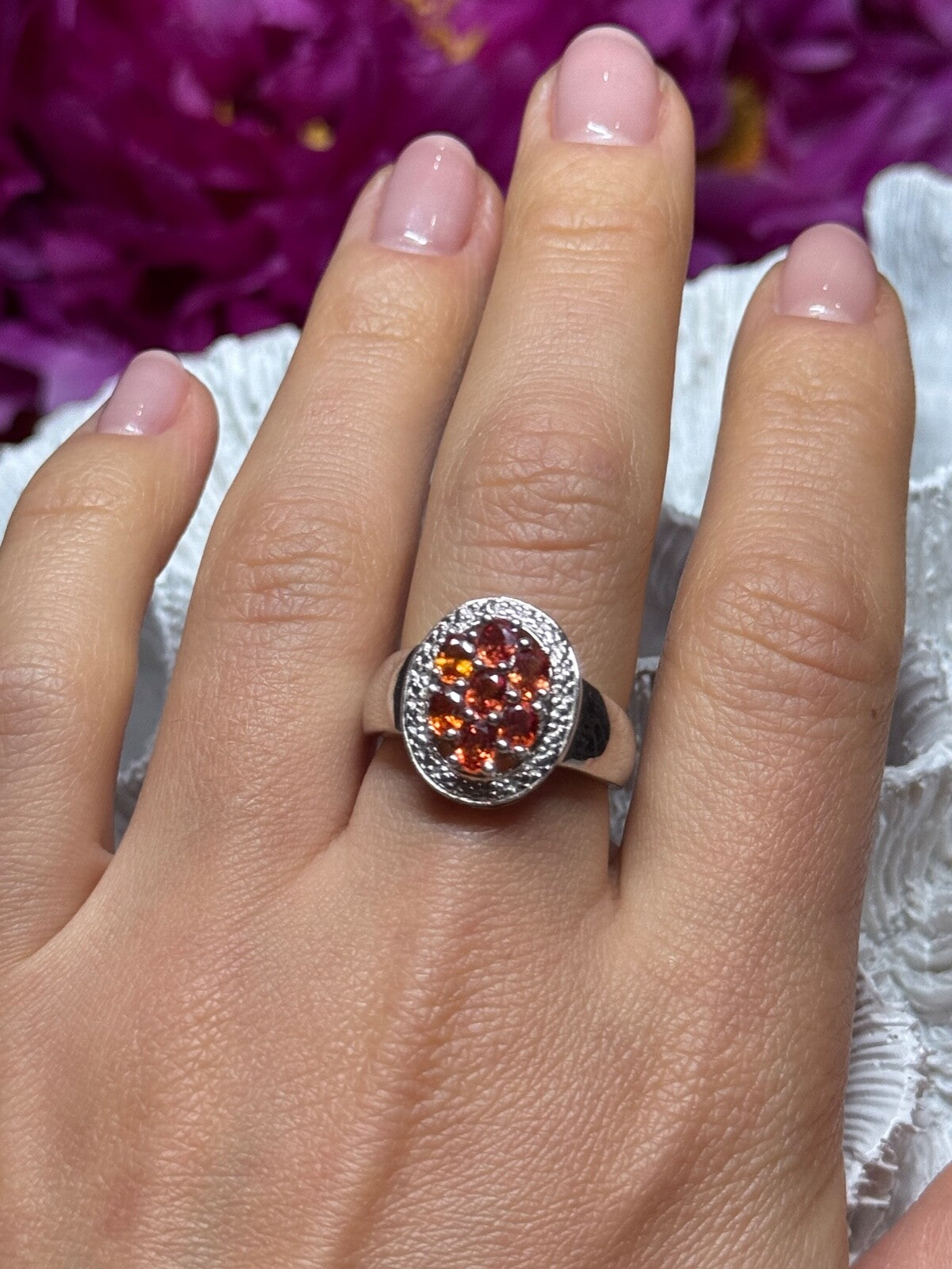 925 Sterling Silver Orange Citrine Ring Size 7.5