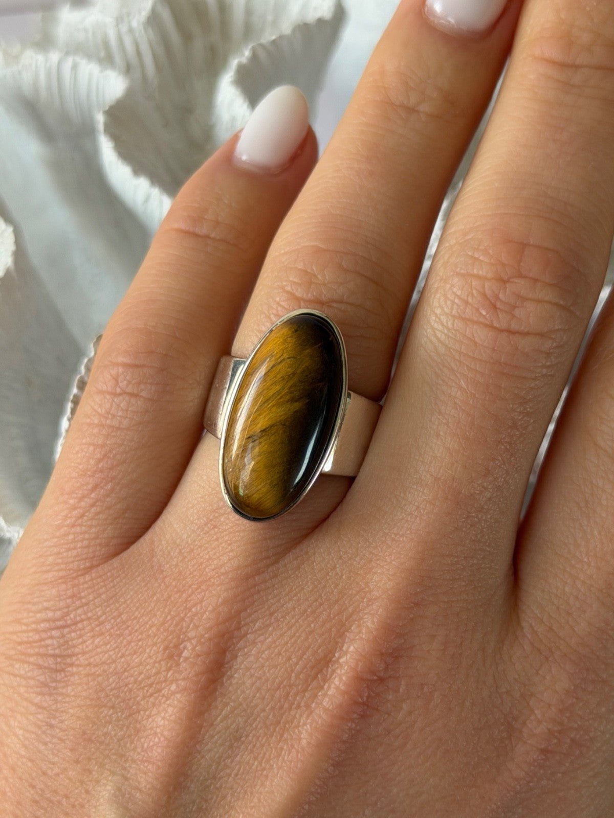 925 Sterling Silver Tigers Eye Ring Size 7