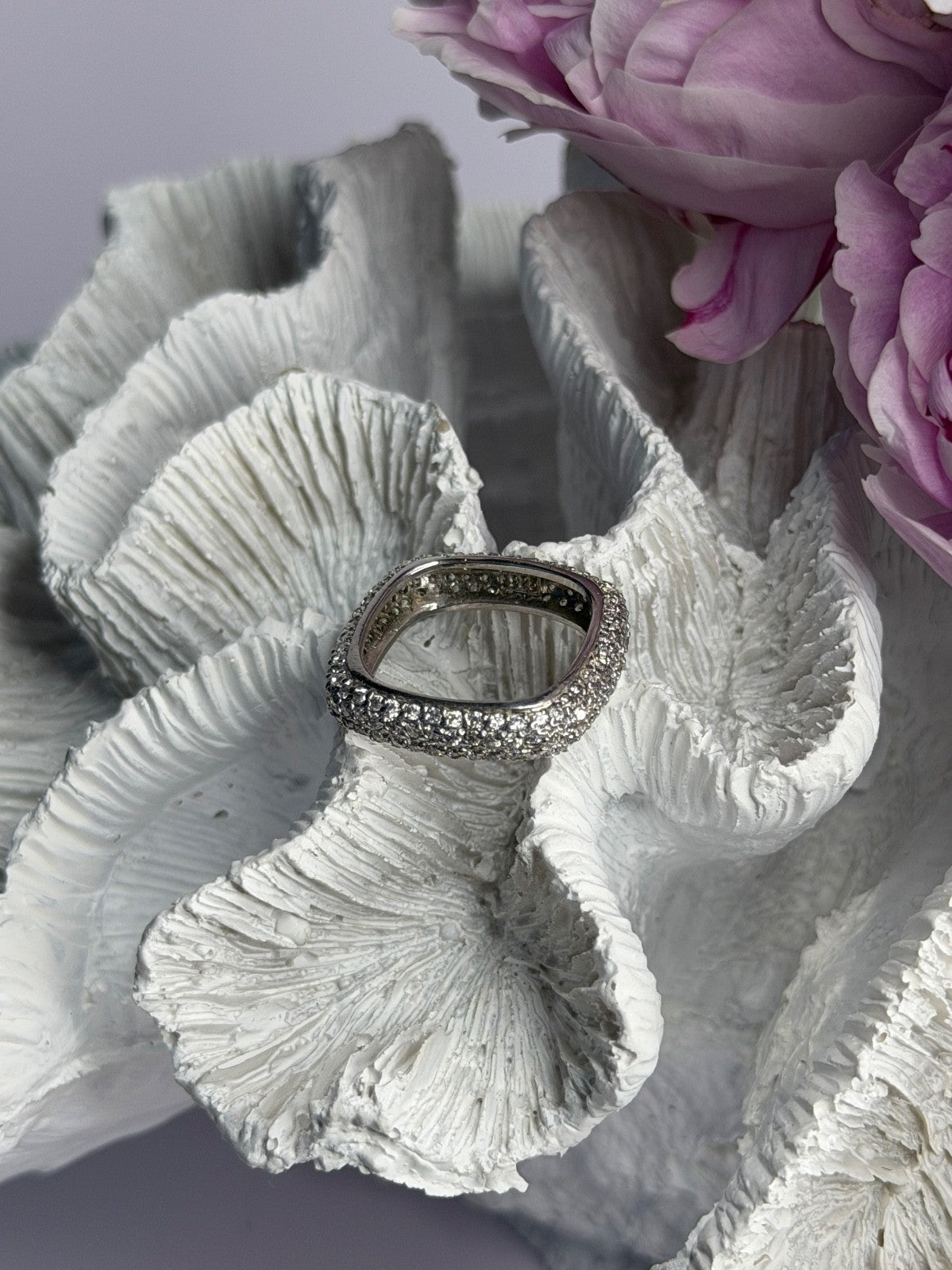 Unique Design 925 Sterling Silver Cz Ring Size 7
