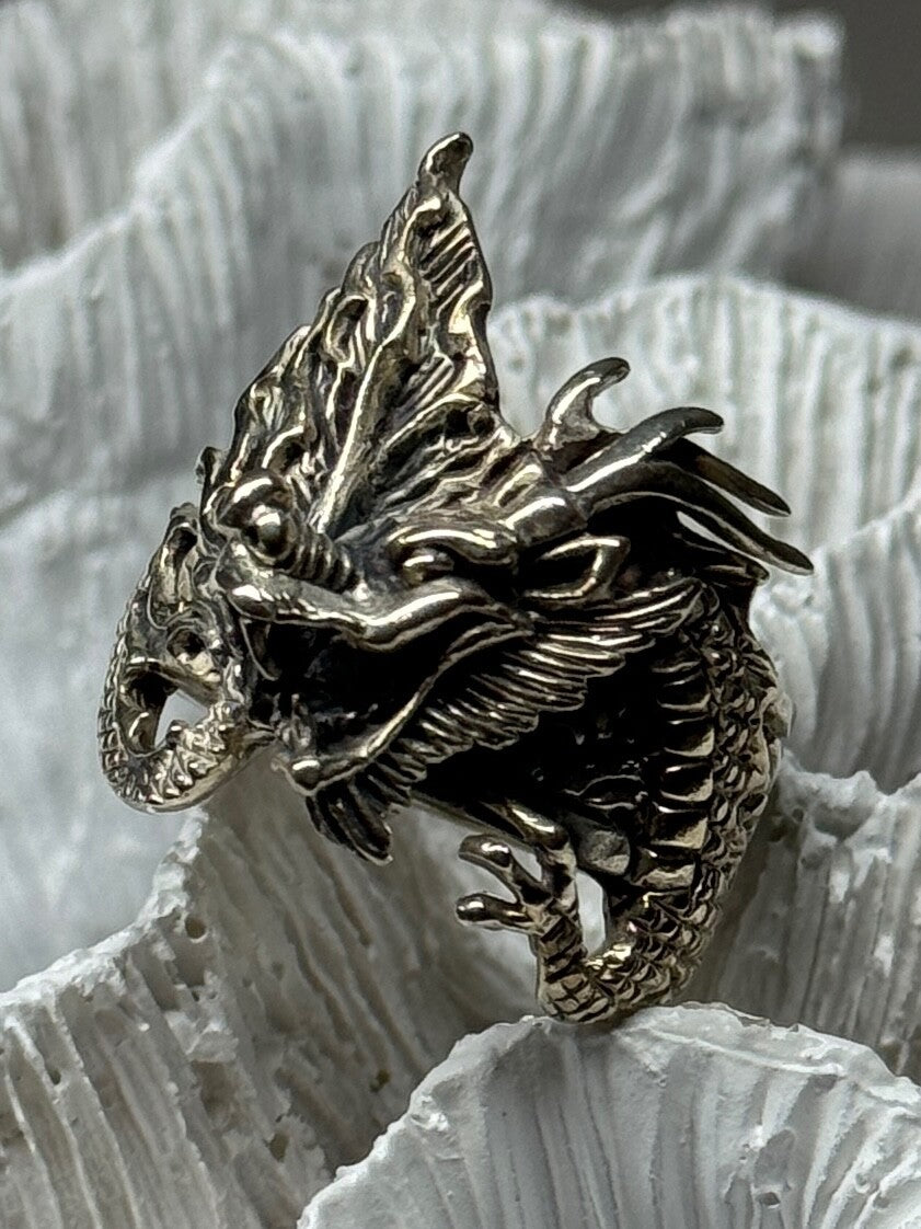 925 Sterling Silver Dragon Ring Size 9