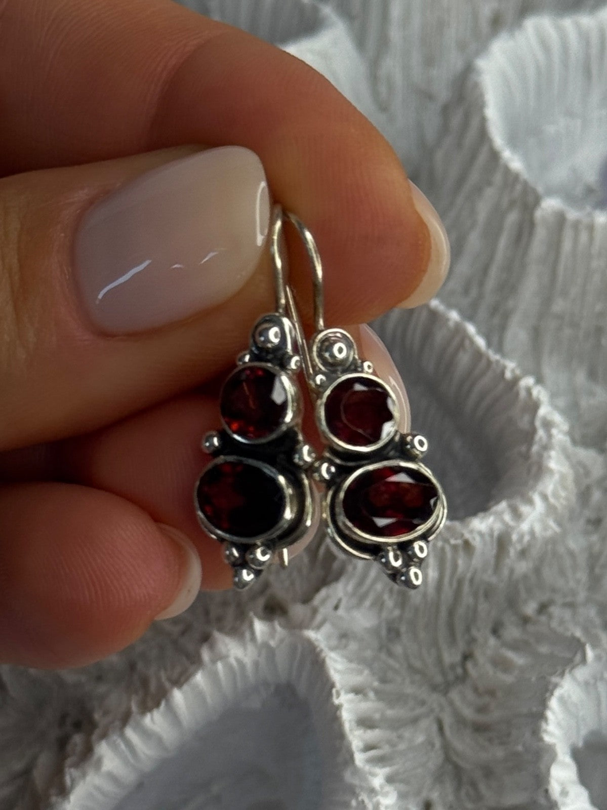 925 Sterling Silver Garnet Earrings Length 1.15 Inch