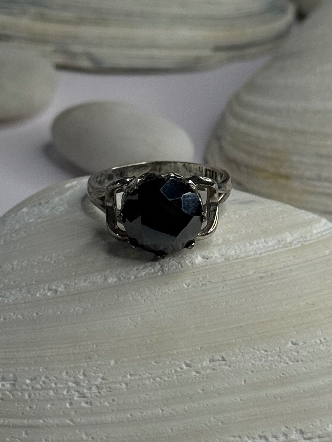 Vintage 925 Sterling Silver Hematite Ring Size 6