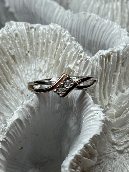 925 Sterling Silver Gold Plated Part White Sapphire Ring Size 6