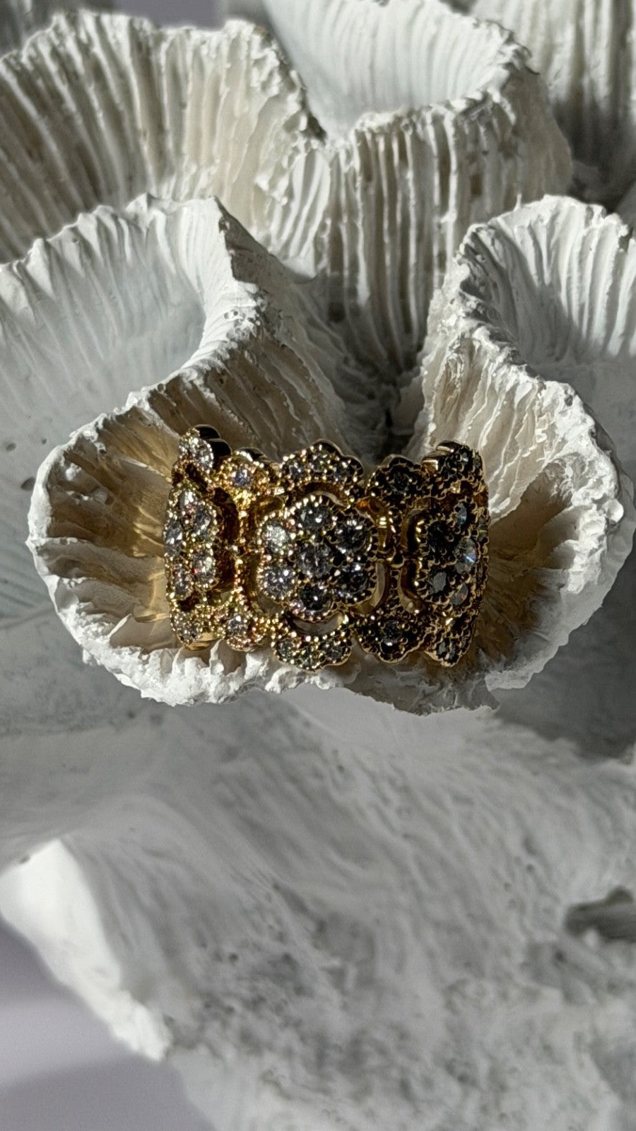 14K EFFY Yellow Gold Flowers Diamond 2.43 ct Ring Size 7.5