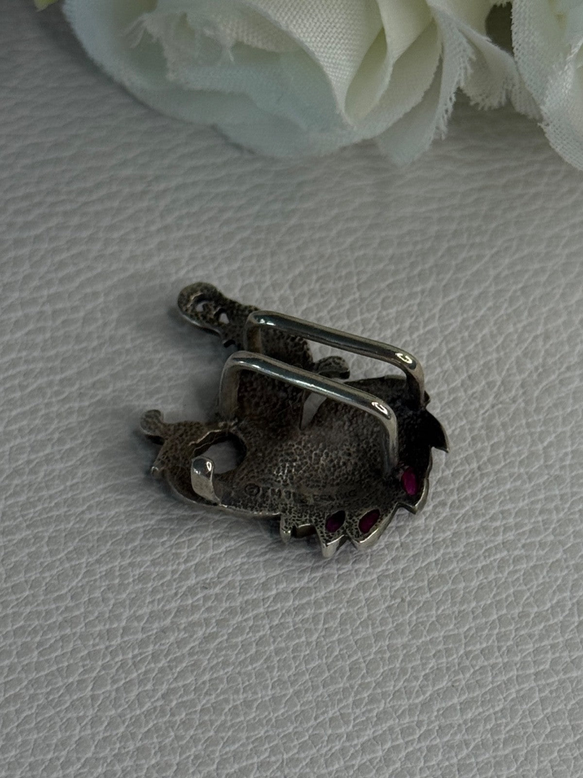 925 Sterling Silver Bird Pyrope Garnet Charm Pendant Length 1 Inch
