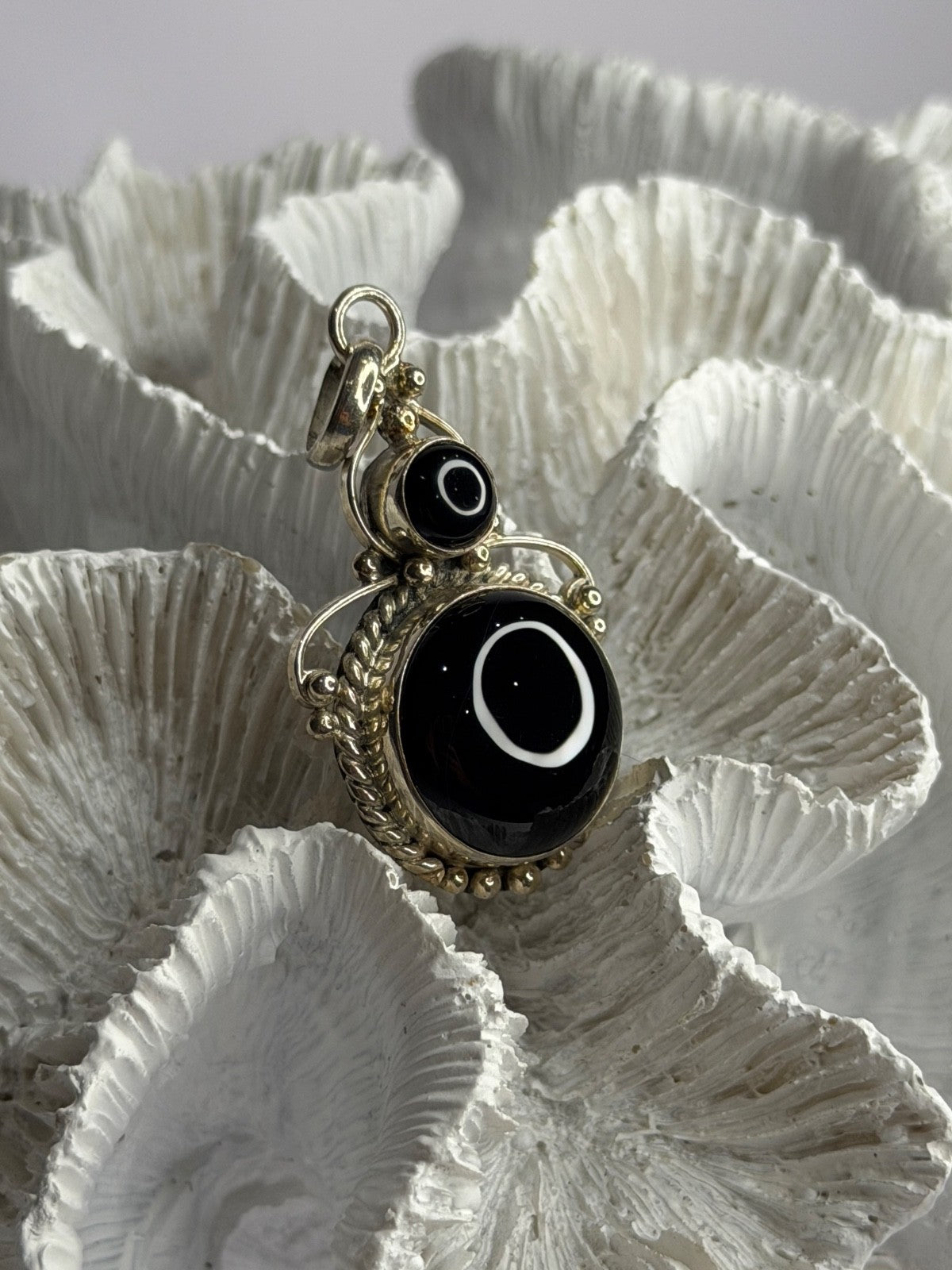 Vintage 925 Sterling Silver Agate Pendant Length 2 in