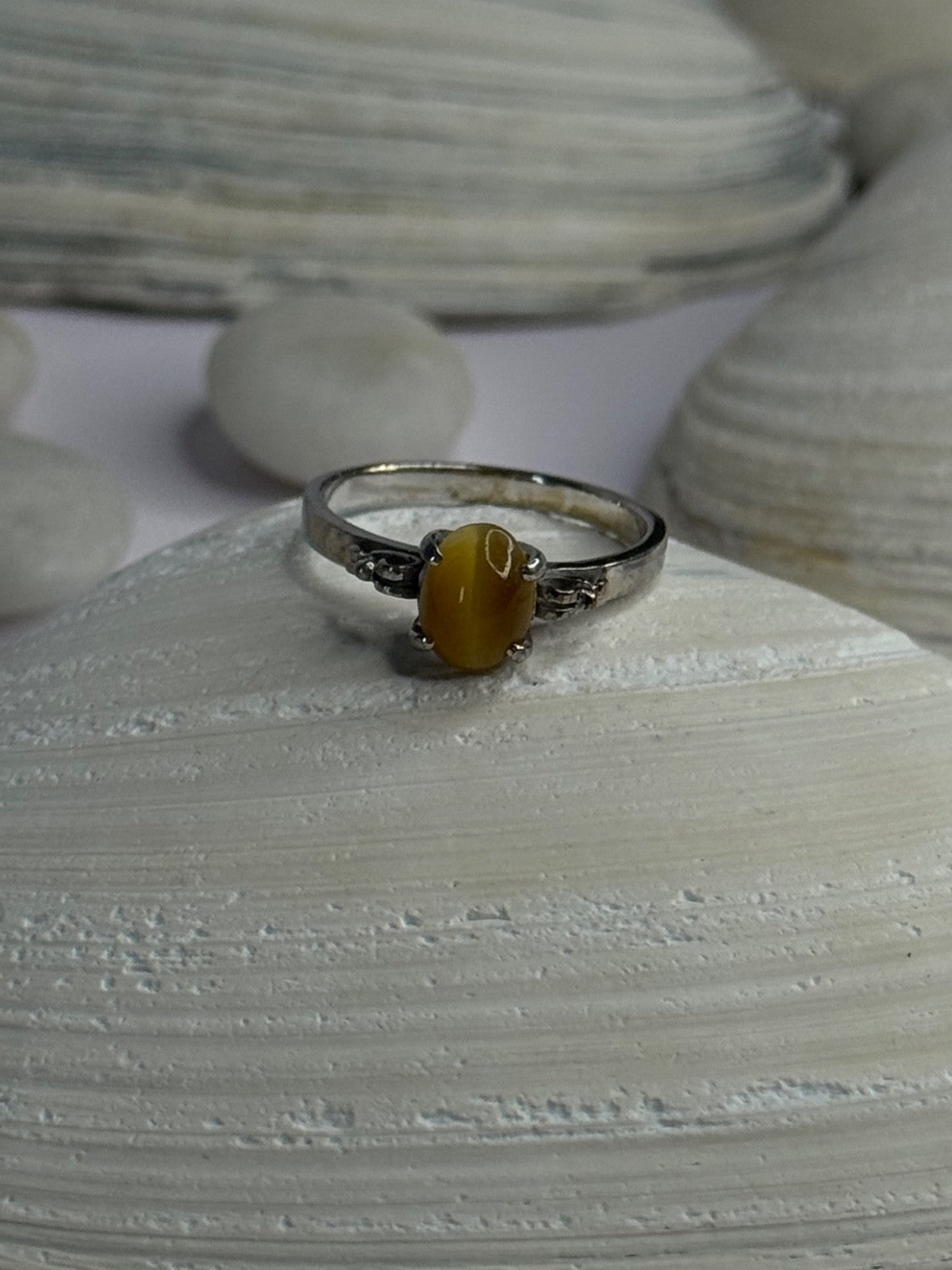 925 Sterling Silver Yellow Jade Ring Size 7