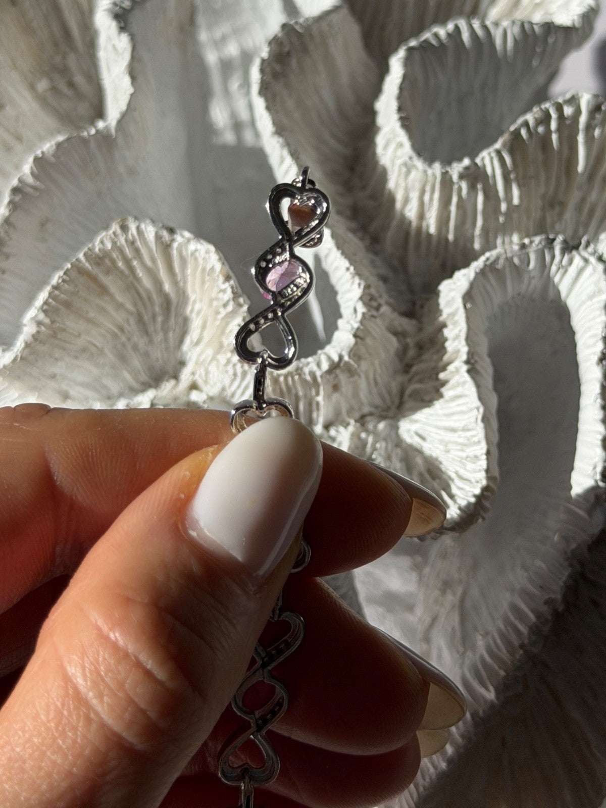 925 Sterling Silver Pink & White Spinel Heart Bracelet