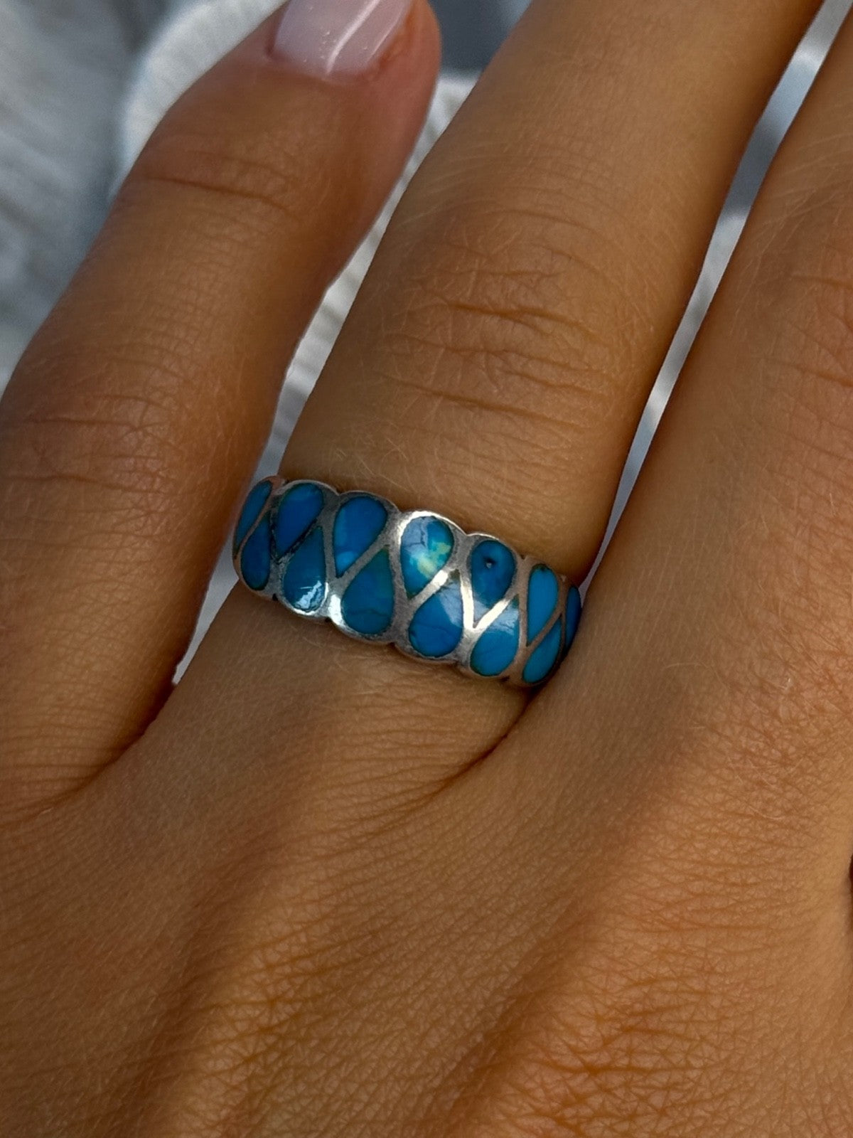 925 Sterling Silver Turquoise Ring Size 7