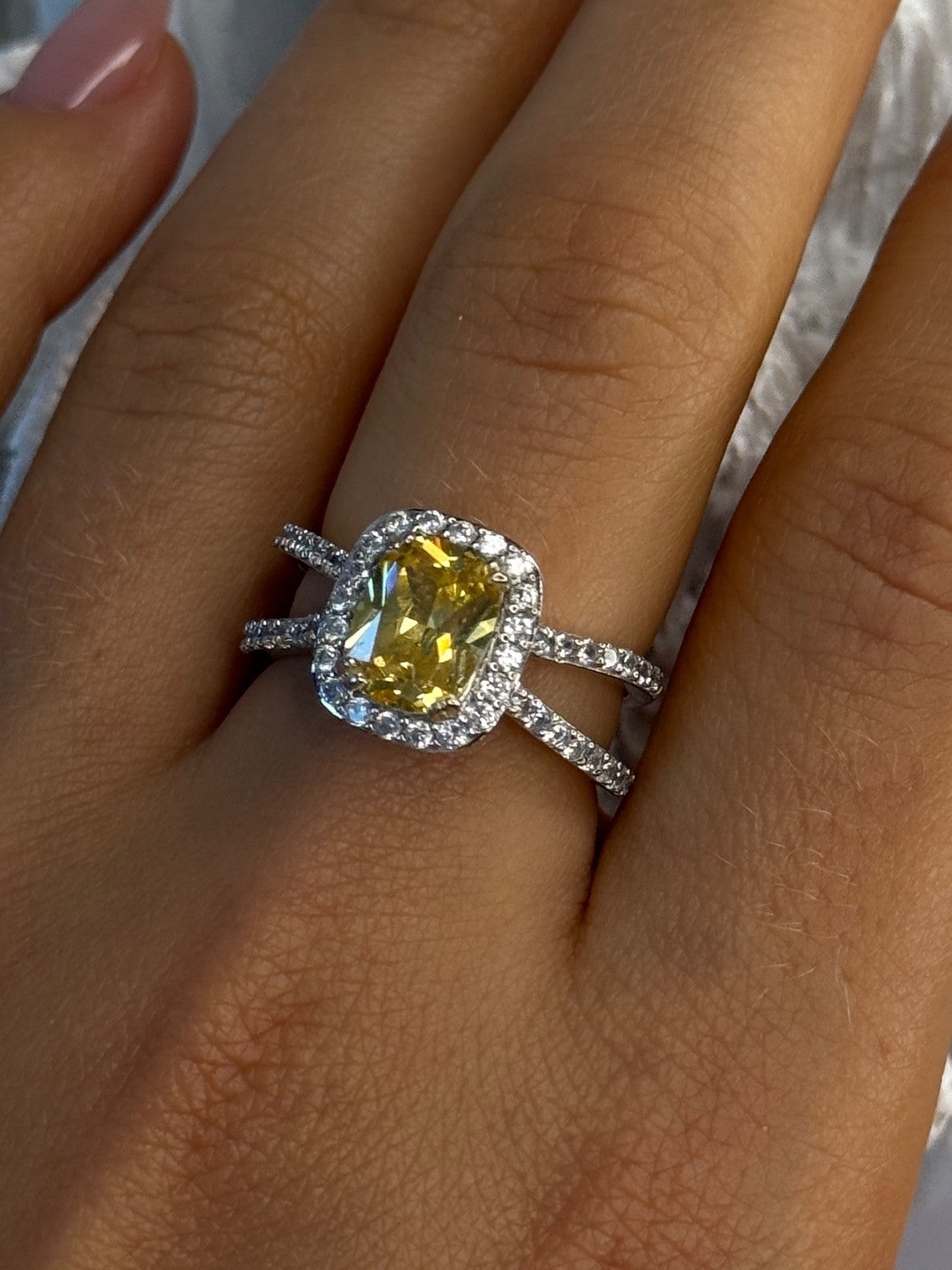 925 Sterling Silver Citrine & Beryl Ring Size 8
