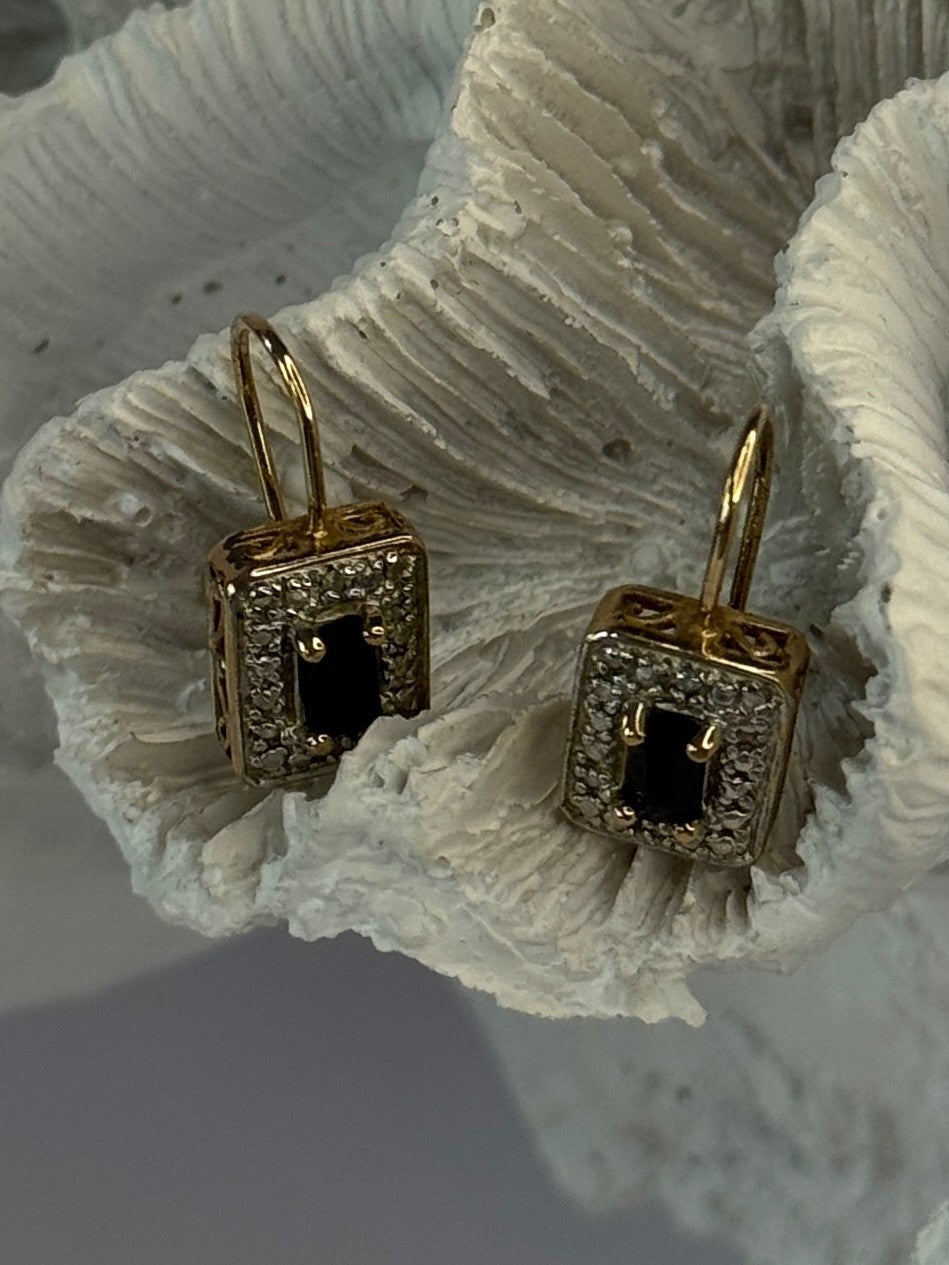 925 Sterling Silver Gold Plated Sapphire Earrings Length 0.70 Inch